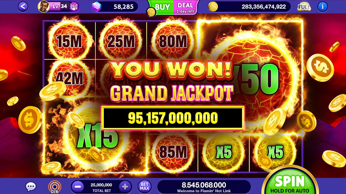 Club VegasのFlamin’ Hot Linkで仮想コインの大当たりを表示した画面