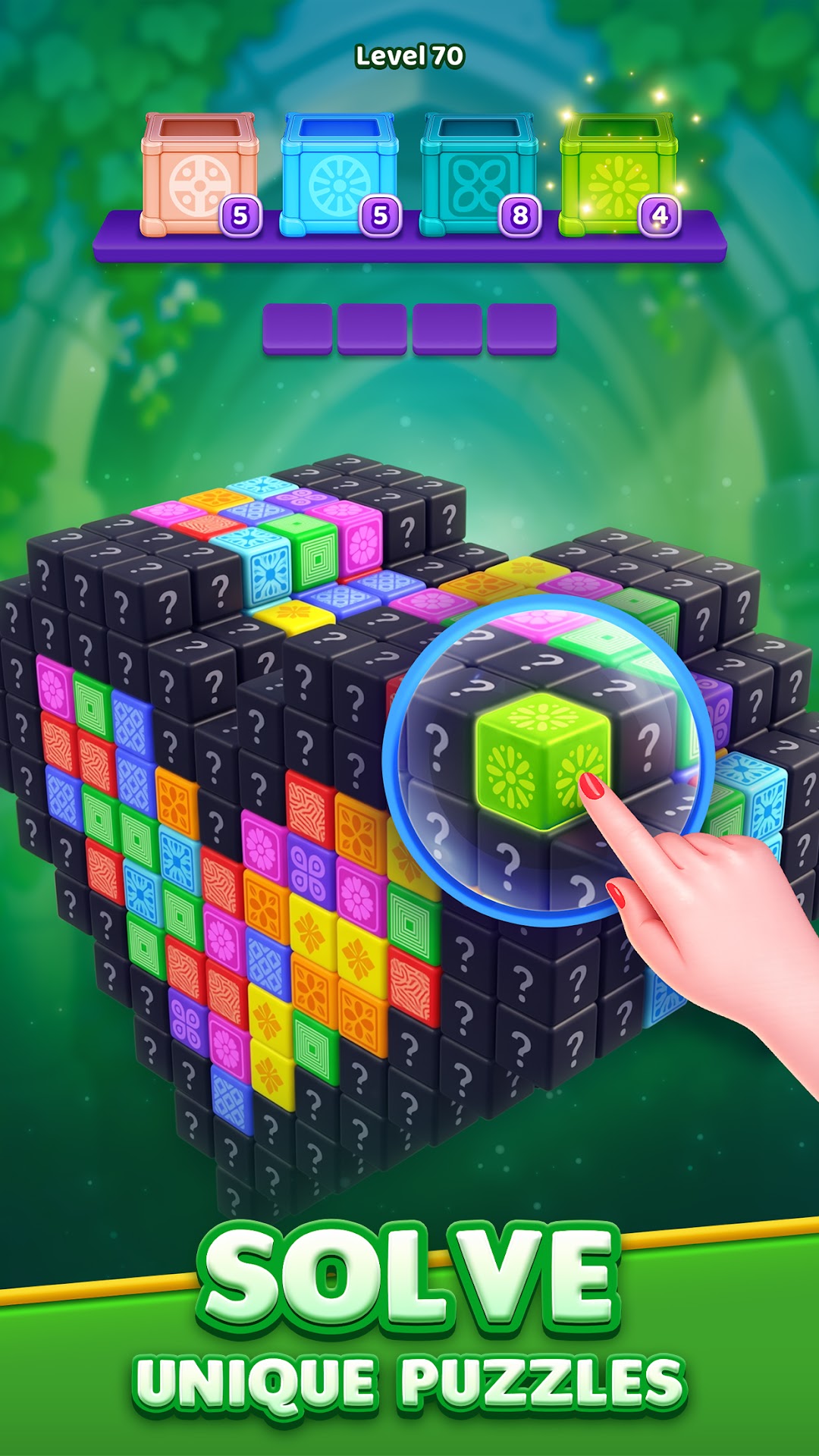 色や模様を手がかりに立体ブロックを探すCube Tap Sortの公式画像